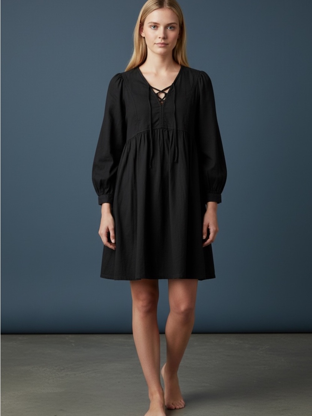 Old Navy Black Lace-Up Long-Sleeve Mini Dress
